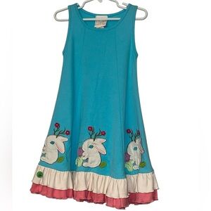 Lemon Loves Lime Blue and Cream Ruffled bunny embroidered Sundress sz 4 NWT